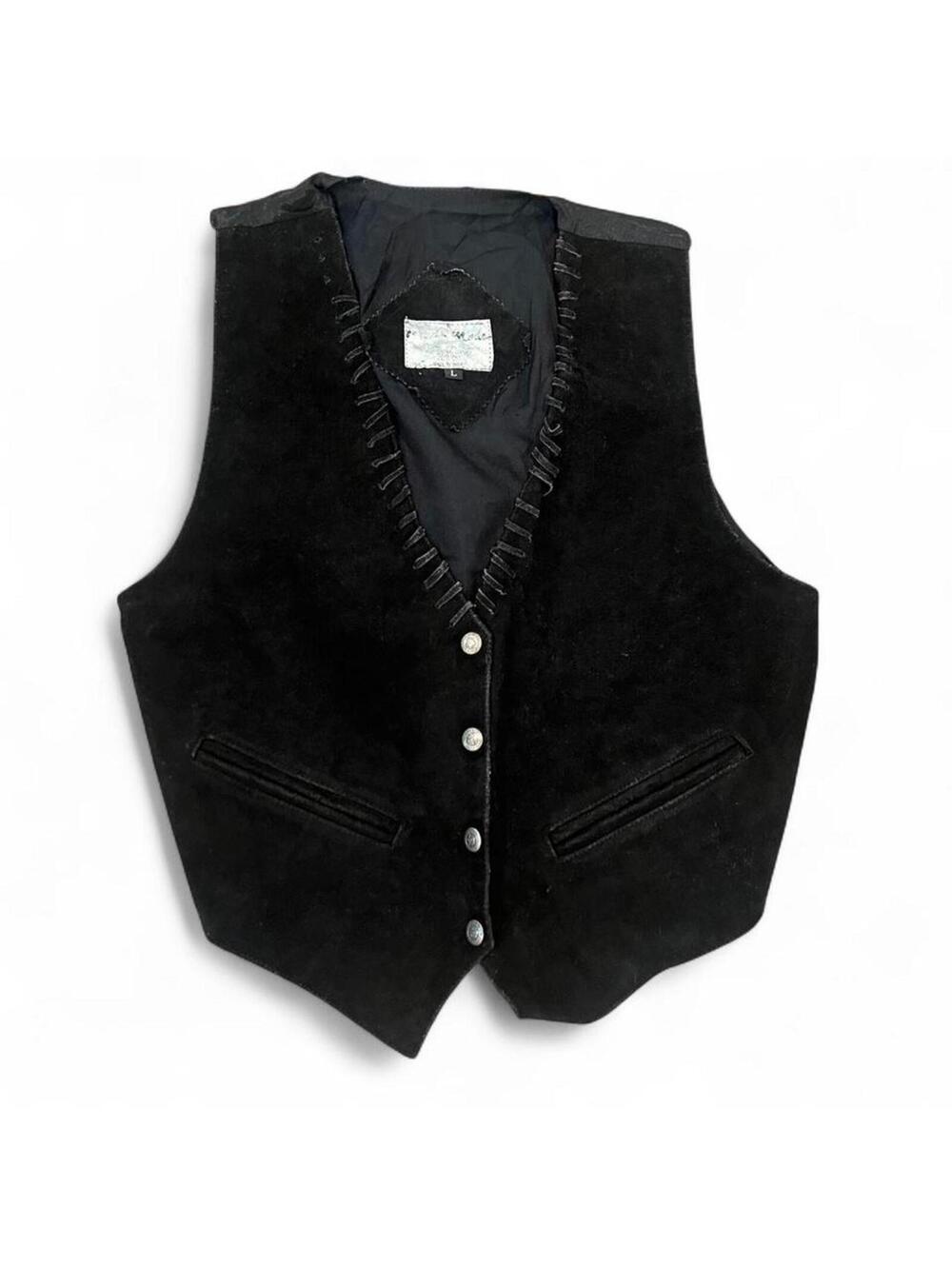 Vintage 90s Black Suede Leather Western Vest – L